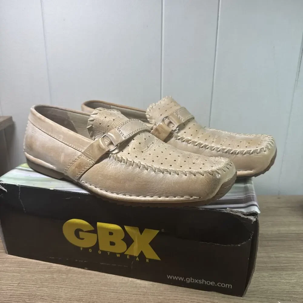 GBX Beije Leather Upper Slip On Beige Loafers Men's Shoes Size 12M
